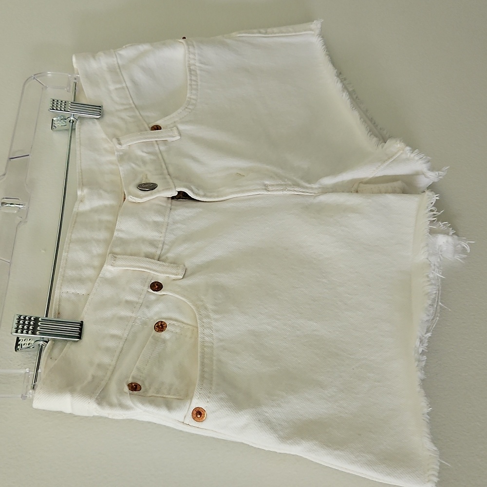 Levi's Low-rise‎ White Denim Shorts Fringe Beach Festival Boho Size 28 - Picture 3 of 13